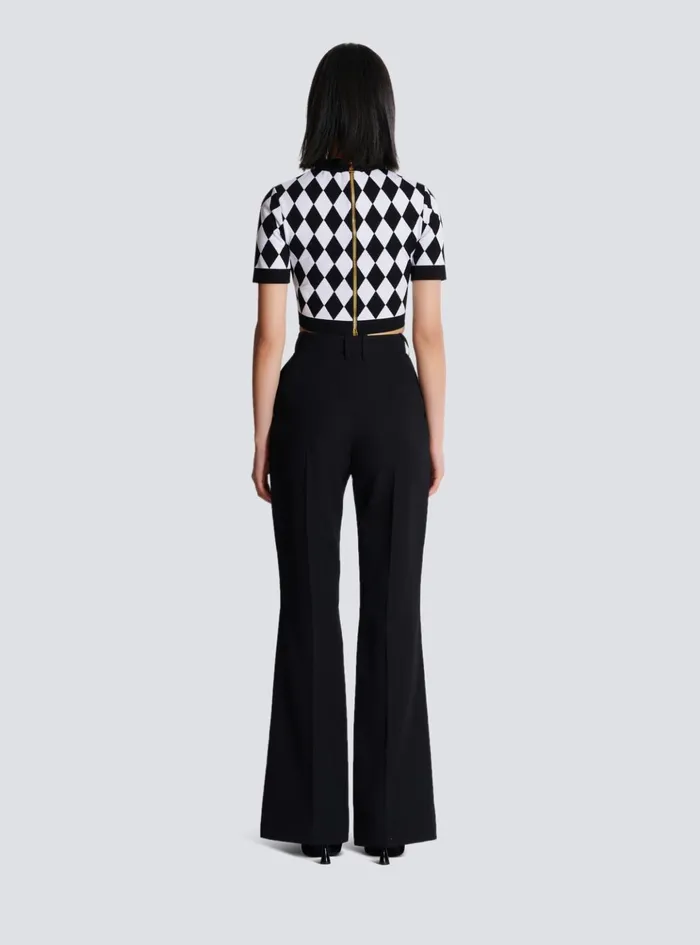 Diamond Jacquard Knit Top Black Women Balmain Tops And Shirts