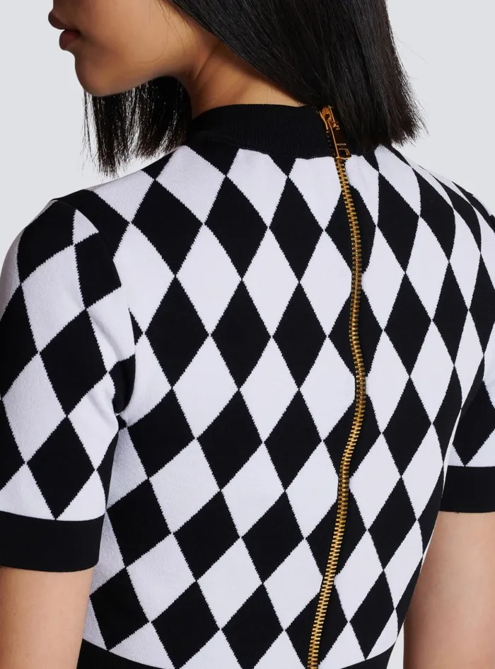Diamond Jacquard Knit Top Black Women Balmain Tops And Shirts