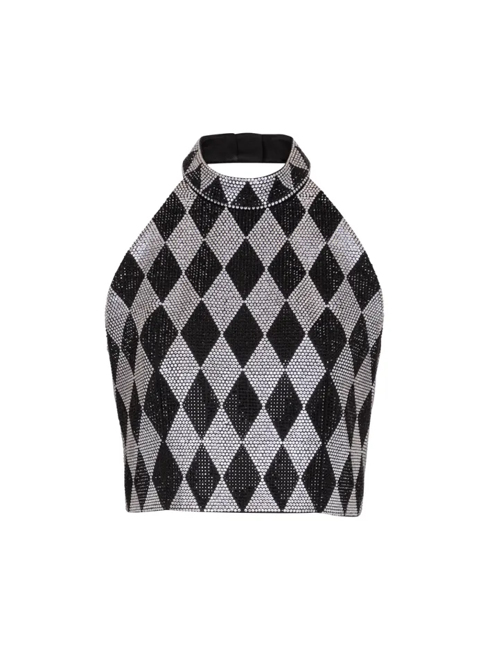 Diamond Rhinestone Halterneck Top Black Women Balmain Tops And Shirts