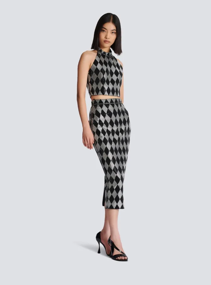 Diamond Rhinestone Halterneck Top Black Women Balmain Tops And Shirts