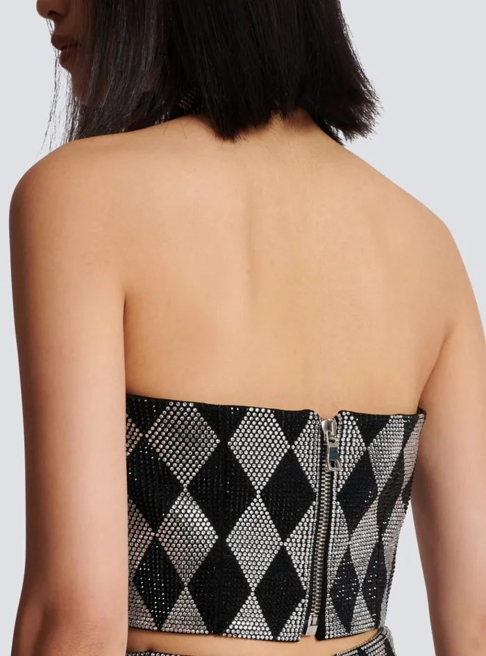 Diamond Rhinestone Halterneck Top Black Women Balmain Tops And Shirts