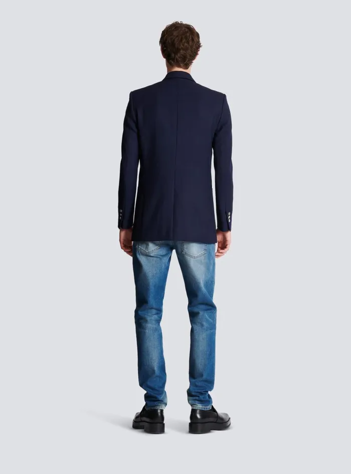 Doublebreasted Buttoned Blazer Navy Men Balmain Jackets And Blazers