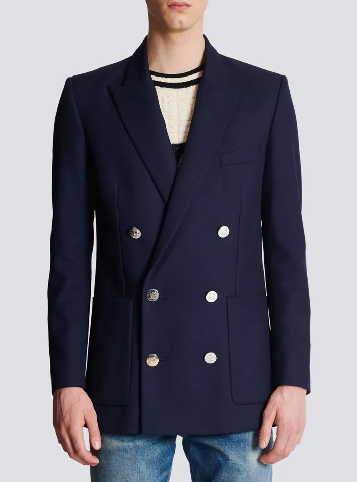 Doublebreasted Buttoned Blazer Navy Men Balmain Jackets And Blazers