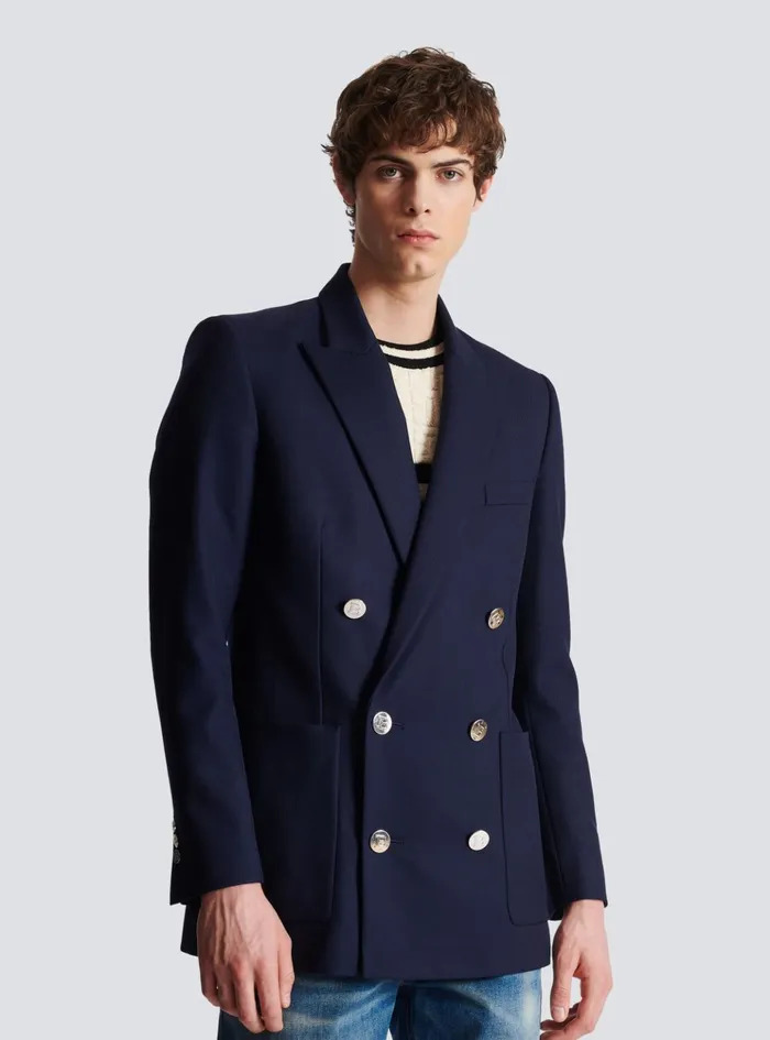 Doublebreasted Buttoned Blazer Navy Men Balmain Jackets And Blazers