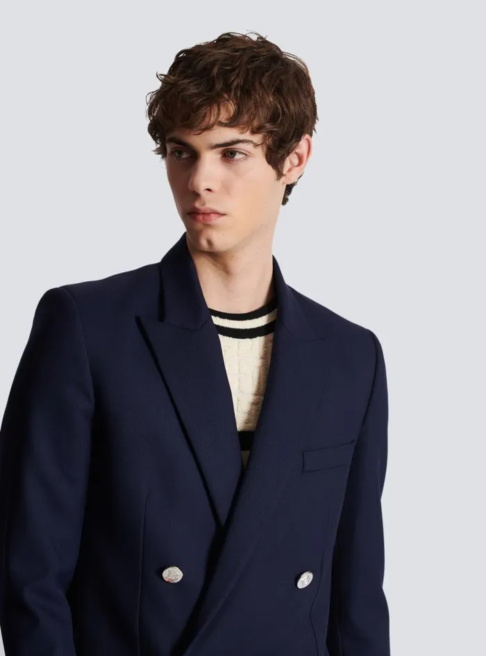Doublebreasted Buttoned Blazer Navy Men Balmain Jackets And Blazers