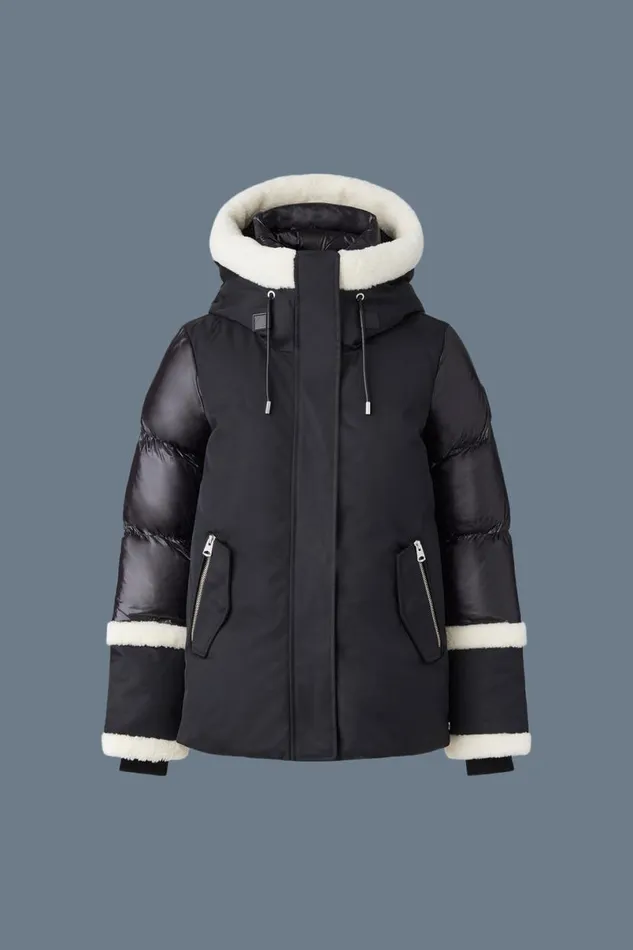 Downs and Jackets Women Mackage CYRAH Arctic Twill Down Jacket With Shearling Trim Blackcream Downs and Jackets Women Mackage CYRAH Arctic Twill Down Jacket With Shearling Trim Blackcream