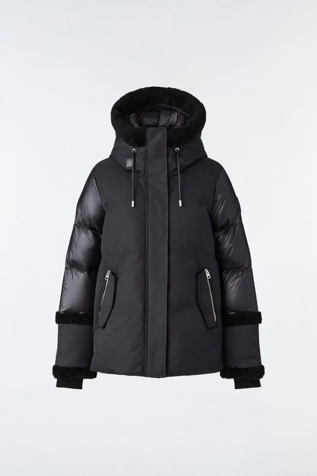 Downs and Jackets Women Mackage CYRAH Arctic Twill Down Jacket With Shearling Trim Blackcream Downs and Jackets Women Mackage CYRAH Arctic Twill Down Jacket With Shearling Trim Blackcream