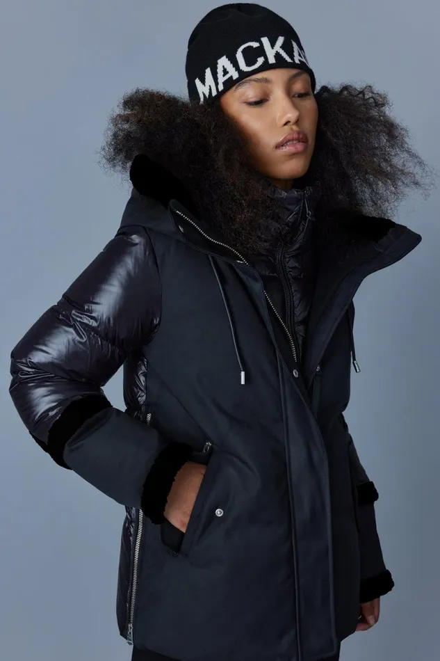 Downs and Jackets Women Mackage CYRAH Arctic Twill Down Jacket With Shearling Trim Blackcream Downs and Jackets Women Mackage CYRAH Arctic Twill Down Jacket With Shearling Trim Blackcream