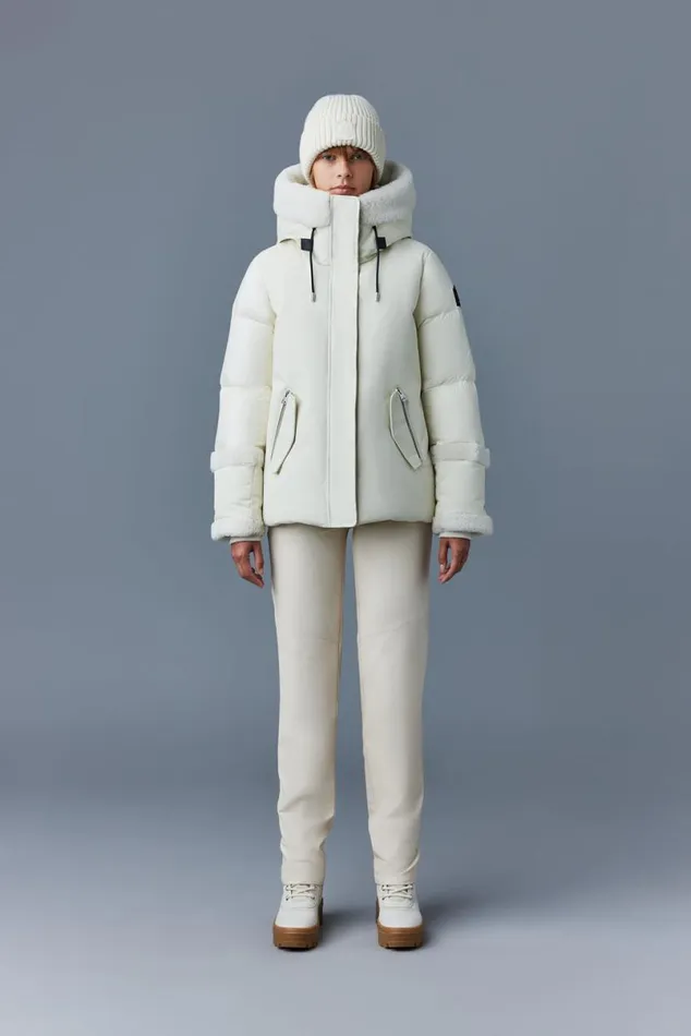 Downs and Jackets Women Mackage CYRAH Arctic Twill Down Jacket With Shearling Trim Blackcream Downs and Jackets Women Mackage CYRAH Arctic Twill Down Jacket With Shearling Trim Blackcream