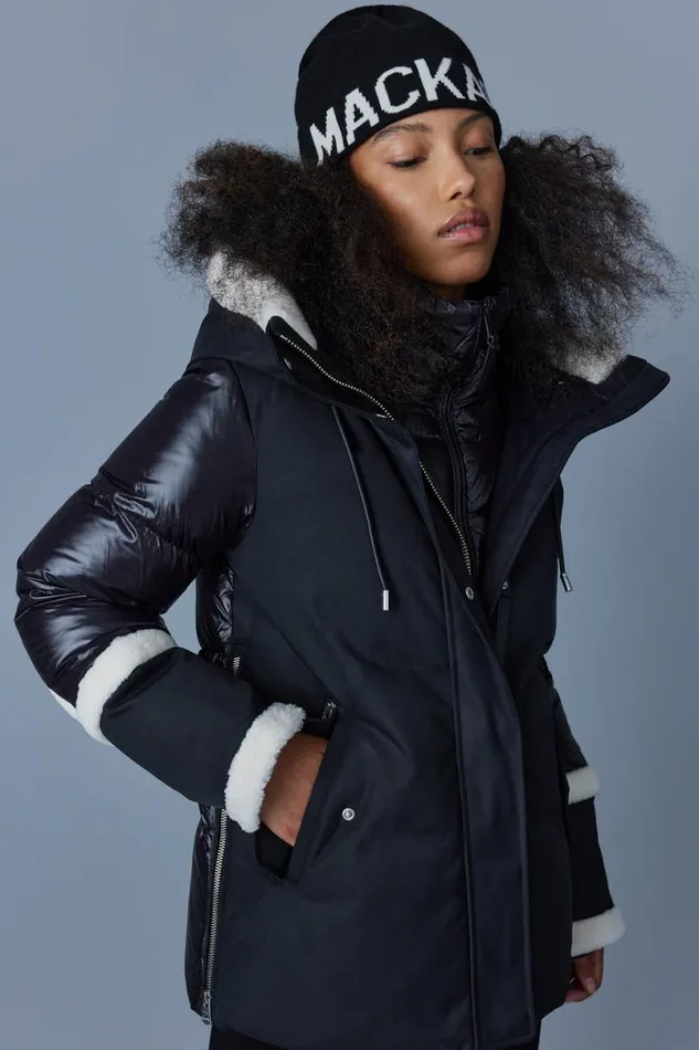 Downs and Jackets Women Mackage CYRAH Arctic Twill Down Jacket With Shearling Trim Blackcream Downs and Jackets Women Mackage CYRAH Arctic Twill Down Jacket With Shearling Trim Blackcream