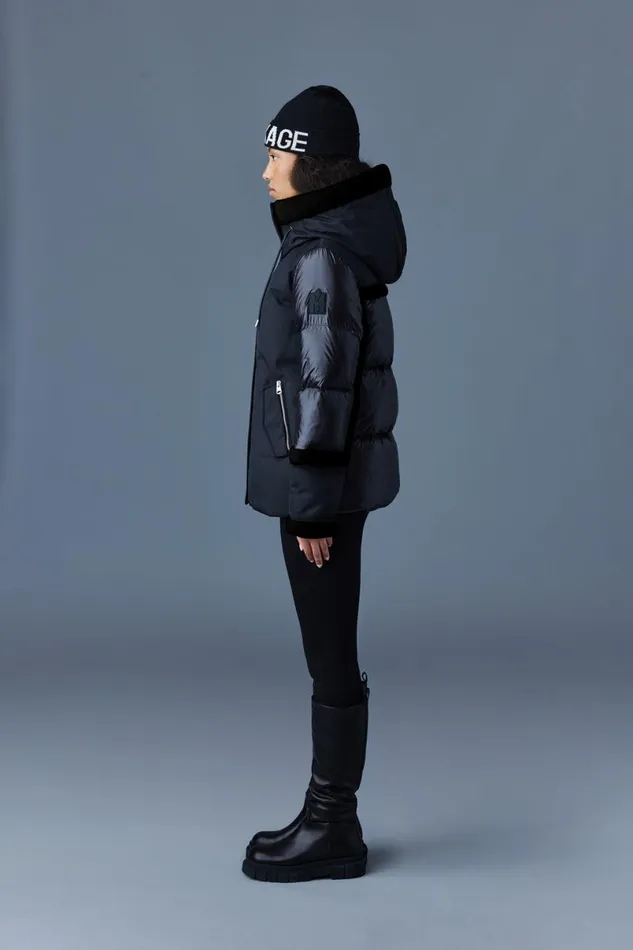 Downs and Jackets Women Mackage CYRAH Arctic Twill Down Jacket With Shearling Trim Blackcream Downs and Jackets Women Mackage CYRAH Arctic Twill Down Jacket With Shearling Trim Blackcream