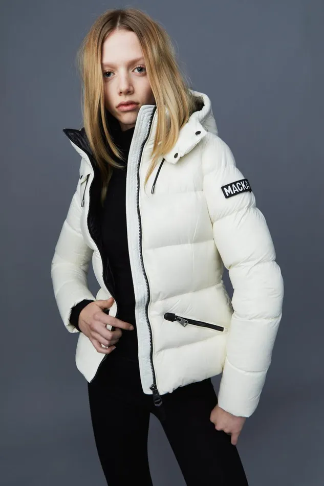 Downs and Jackets Women Mackage MADALYN Lustrous Light Down Jacket With Hood For Ladies White Downs and Jackets Women Mackage MADALYN Lustrous Light Down Jacket With Hood For Ladies White