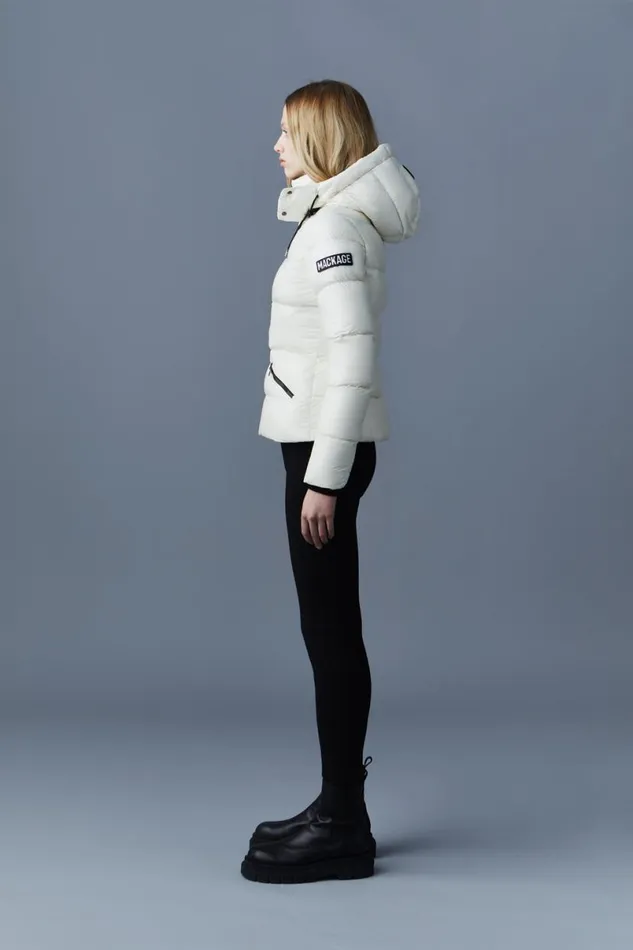 Downs and Jackets Women Mackage MADALYN Lustrous Light Down Jacket With Hood For Ladies White Downs and Jackets Women Mackage MADALYN Lustrous Light Down Jacket With Hood For Ladies White