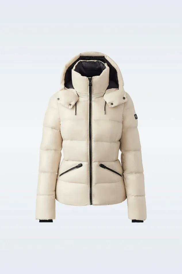 Downs and Jackets Women Mackage MADALYN Lustrous Light Down Jacket With Hood For Ladies White Downs and Jackets Women Mackage MADALYN Lustrous Light Down Jacket With Hood For Ladies White