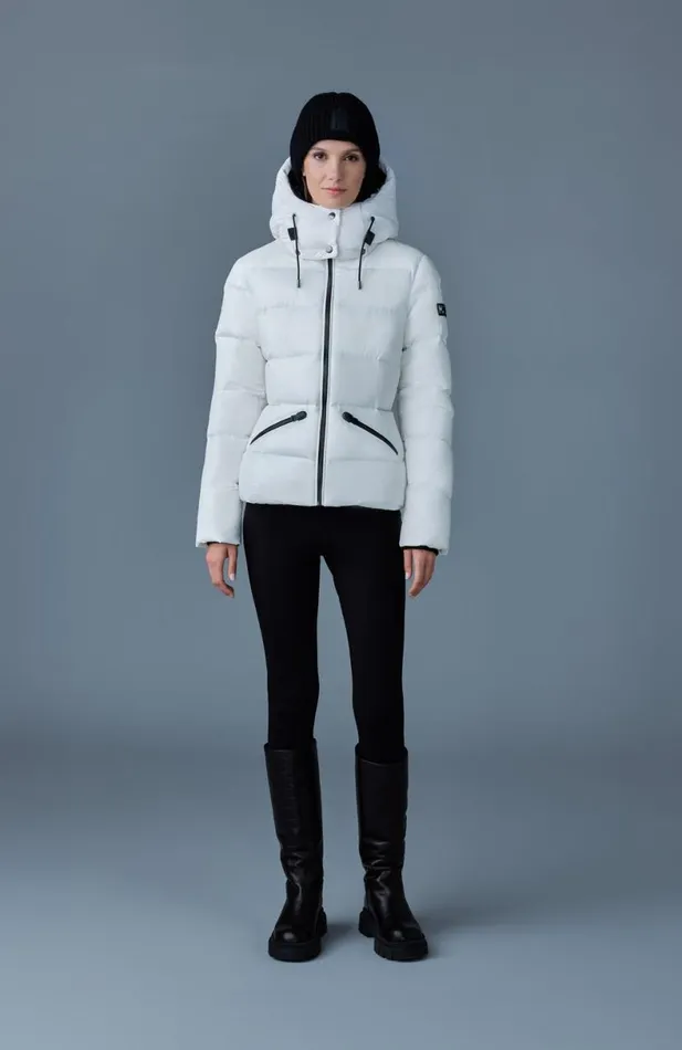 Downs and Jackets Women Mackage MADALYN Lustrous Light Down Jacket With Hood For Ladies White Downs and Jackets Women Mackage MADALYN Lustrous Light Down Jacket With Hood For Ladies White