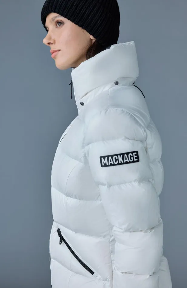 Downs and Jackets Women Mackage MADALYN Lustrous Light Down Jacket With Hood For Ladies White Downs and Jackets Women Mackage MADALYN Lustrous Light Down Jacket With Hood For Ladies White