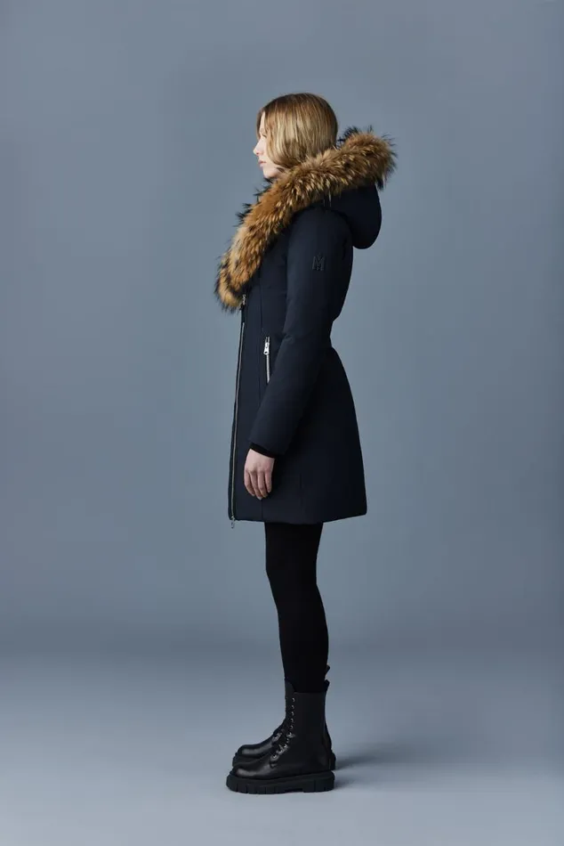 Downs and Jackets Women Mackage TRISH Powder Touch Down Coat With Natural Fur Signature Mackage Collar Black