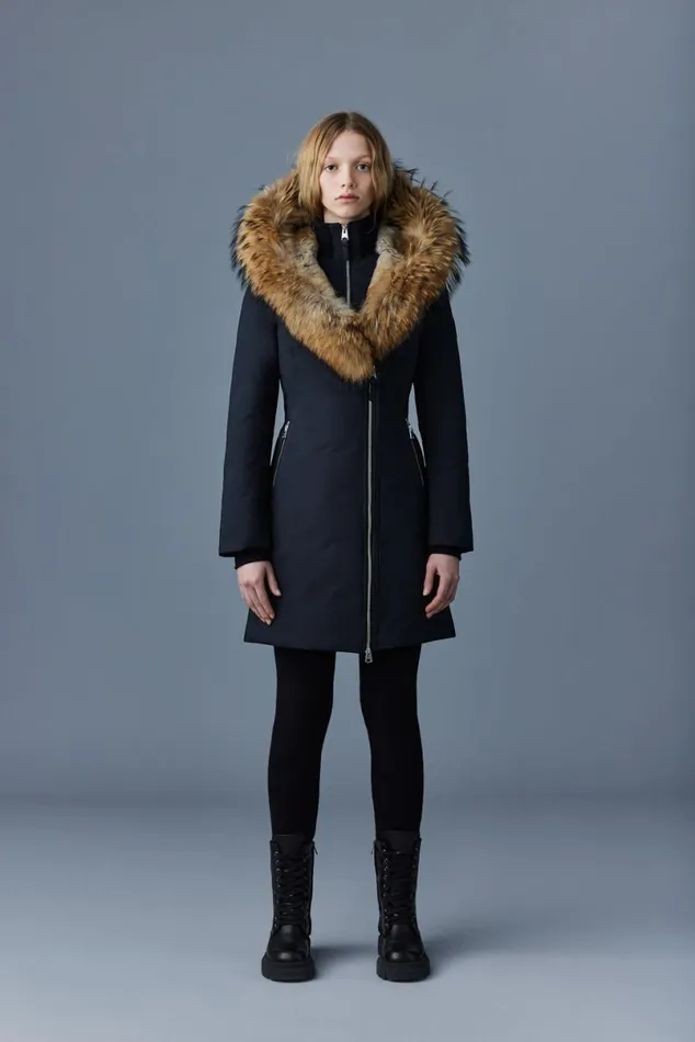 Downs and Jackets Women Mackage TRISH Powder Touch Down Coat With Natural Fur Signature Mackage Collar Black