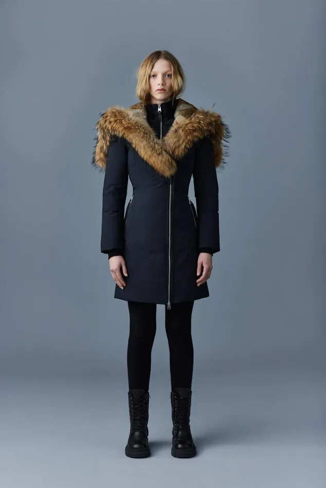 Downs and Jackets Women Mackage TRISH Powder Touch Down Coat With Natural Fur Signature Mackage Collar Black