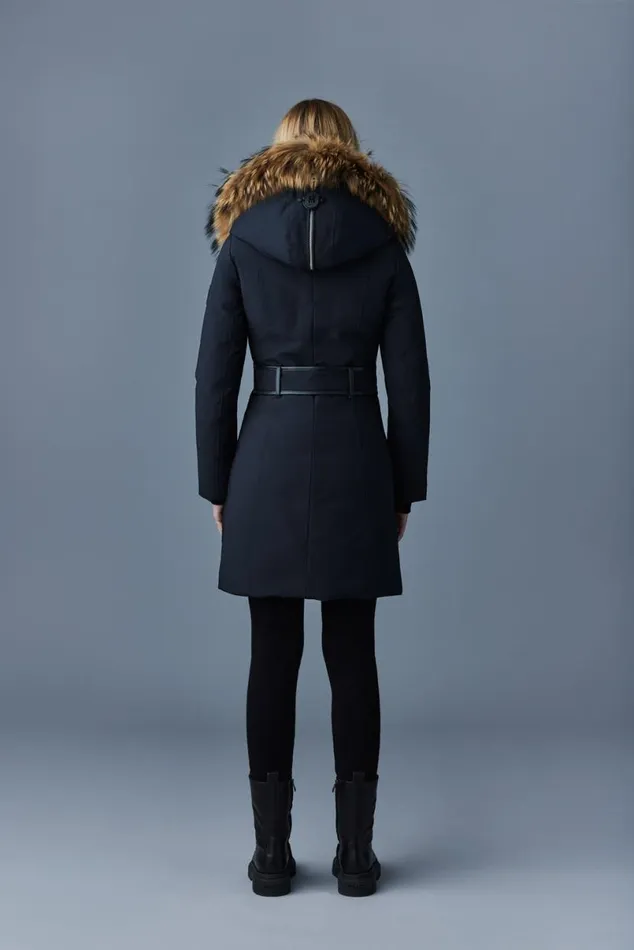 Downs and Jackets Women Mackage TRISH Powder Touch Down Coat With Natural Fur Signature Mackage Collar Black