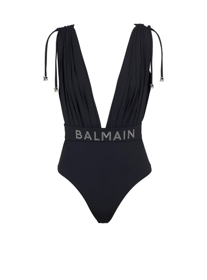 Draped Swimsuit Black Women Balmain Swimwear