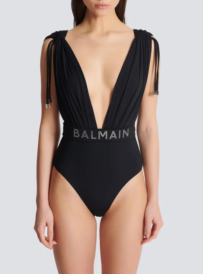 Draped Swimsuit Black Women Balmain Swimwear