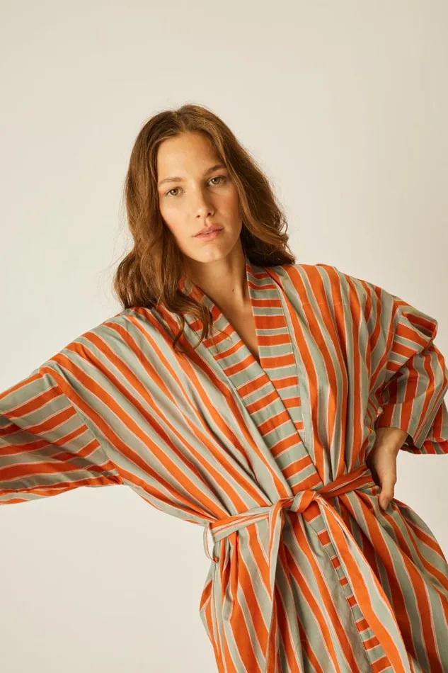 Dresses Shop Natalie Martin DIANE SHORT ROBE Batik Stripe Sage