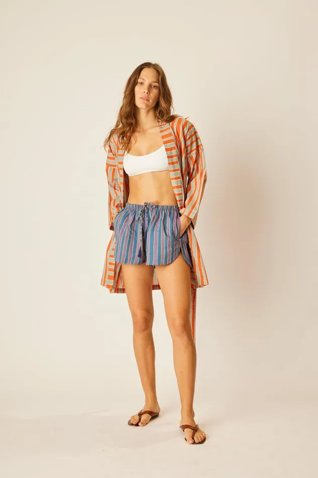 Dresses Shop Natalie Martin DIANE SHORT ROBE Batik Stripe Sage