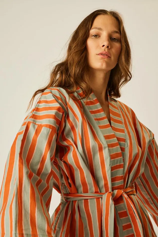 Dresses Shop Natalie Martin DIANE SHORT ROBE Batik Stripe Sage
