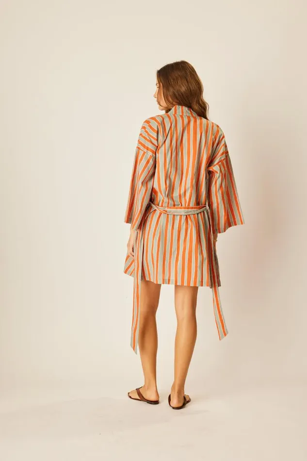 Dresses Shop Natalie Martin DIANE SHORT ROBE Batik Stripe Sage