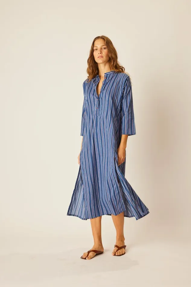 Dresses Shop Natalie Martin ISOBEL DRESS Batik Stripe Navy