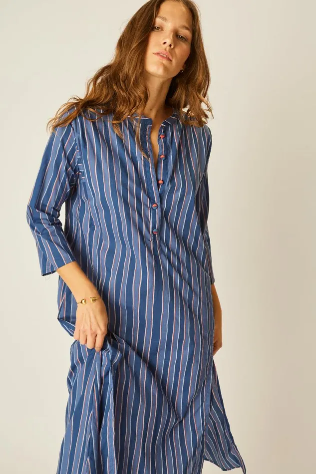 Dresses Shop Natalie Martin ISOBEL DRESS Batik Stripe Navy
