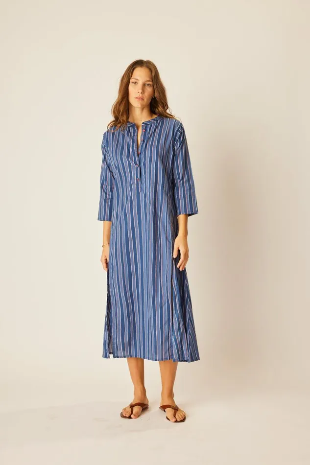Dresses Shop Natalie Martin ISOBEL DRESS Batik Stripe Navy