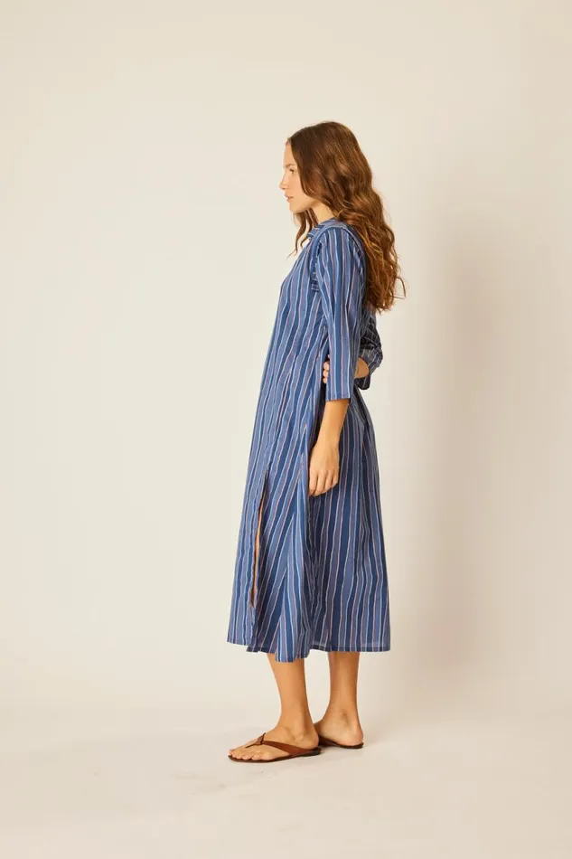 Dresses Shop Natalie Martin ISOBEL DRESS Batik Stripe Navy