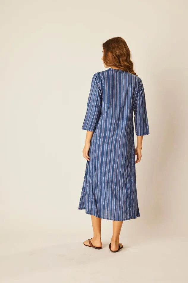 Dresses Shop Natalie Martin ISOBEL DRESS Batik Stripe Navy