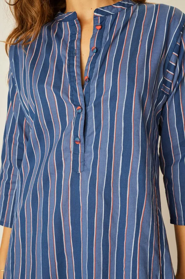 Dresses Shop Natalie Martin ISOBEL DRESS Batik Stripe Navy