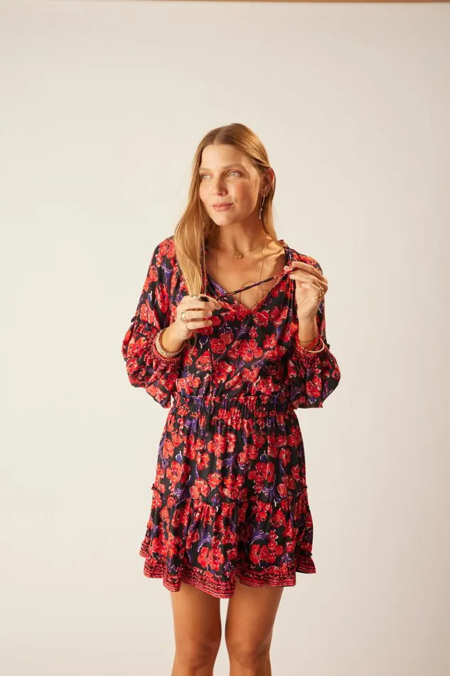 Dresses Shop Natalie Martin MAGGIE DRESS Silk Watercolor Print Onyx