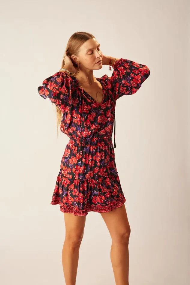 Dresses Shop Natalie Martin MAGGIE DRESS Silk Watercolor Print Onyx