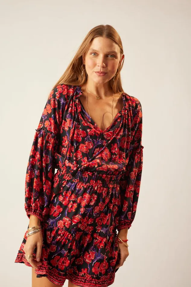 Dresses Shop Natalie Martin MAGGIE DRESS Silk Watercolor Print Onyx