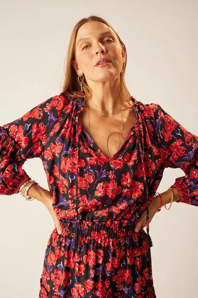Dresses Shop Natalie Martin MAGGIE DRESS Silk Watercolor Print Onyx