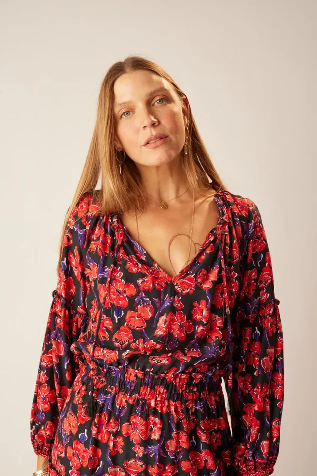 Dresses Shop Natalie Martin MAGGIE DRESS Silk Watercolor Print Onyx