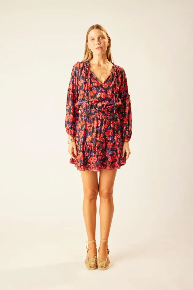 Dresses Shop Natalie Martin MAGGIE DRESS Silk Watercolor Print Onyx