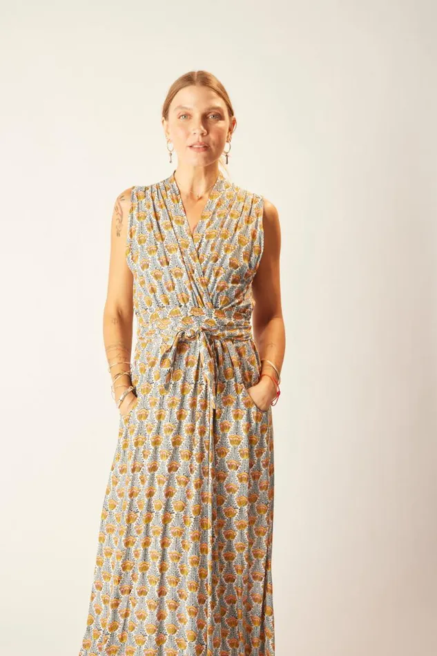 Dresses Shop Natalie Martin NICO SLEEVELESS MAXI Tulip Print French Blue