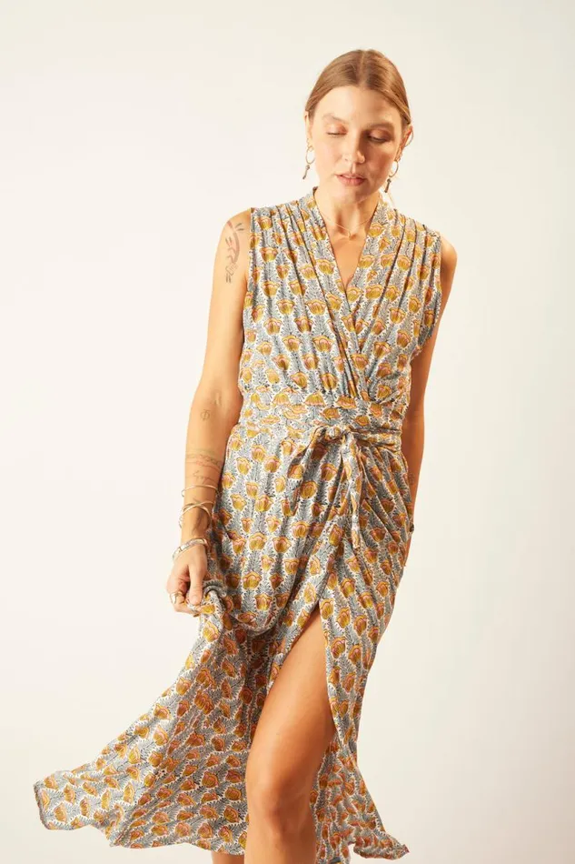Dresses Shop Natalie Martin NICO SLEEVELESS MAXI Tulip Print French Blue