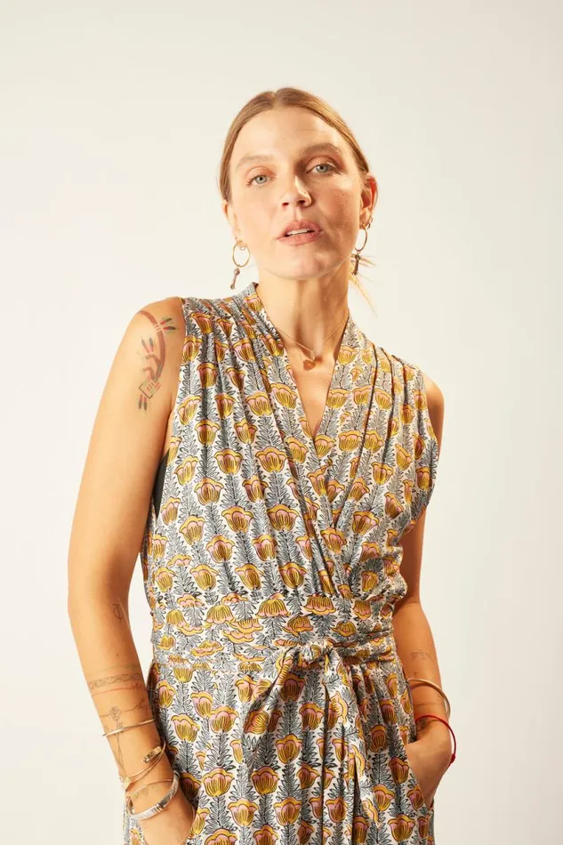 Dresses Shop Natalie Martin NICO SLEEVELESS MAXI Tulip Print French Blue