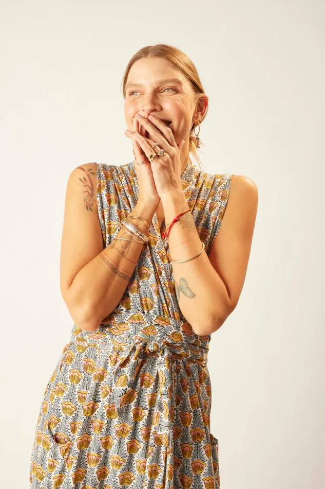 Dresses Shop Natalie Martin NICO SLEEVELESS MAXI Tulip Print French Blue