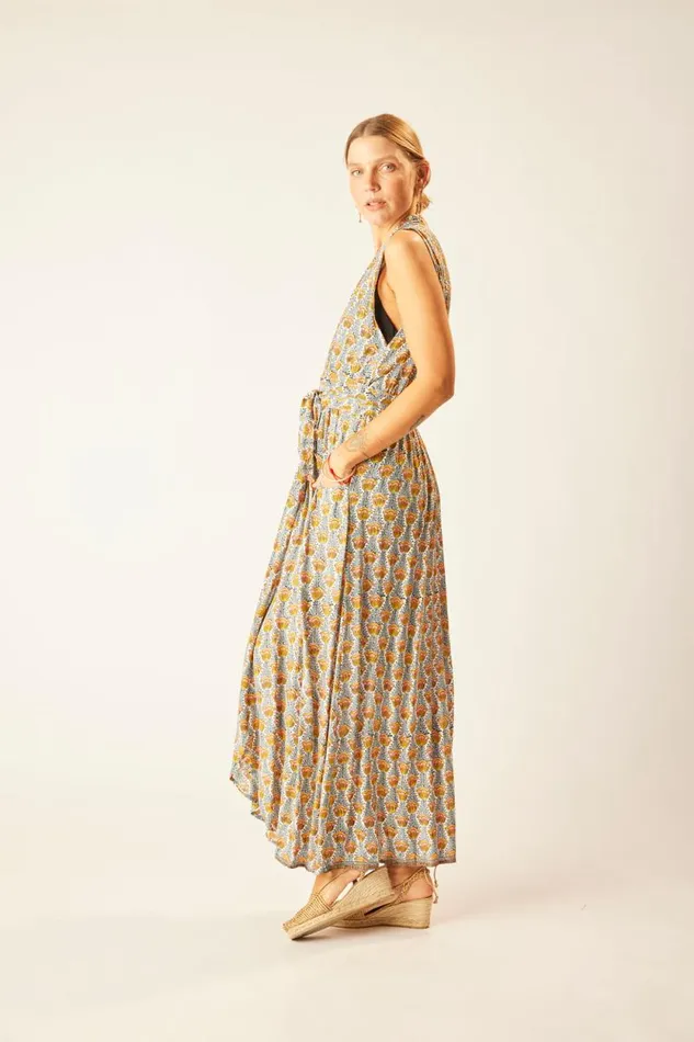 Dresses Shop Natalie Martin NICO SLEEVELESS MAXI Tulip Print French Blue