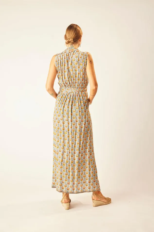 Dresses Shop Natalie Martin NICO SLEEVELESS MAXI Tulip Print French Blue