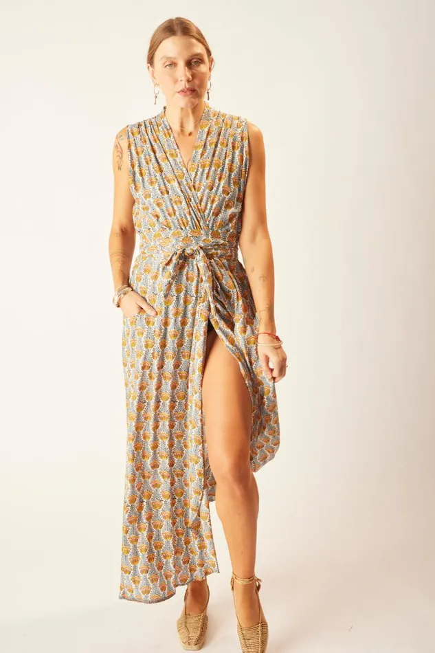 Dresses Shop Natalie Martin NICO SLEEVELESS MAXI Tulip Print French Blue