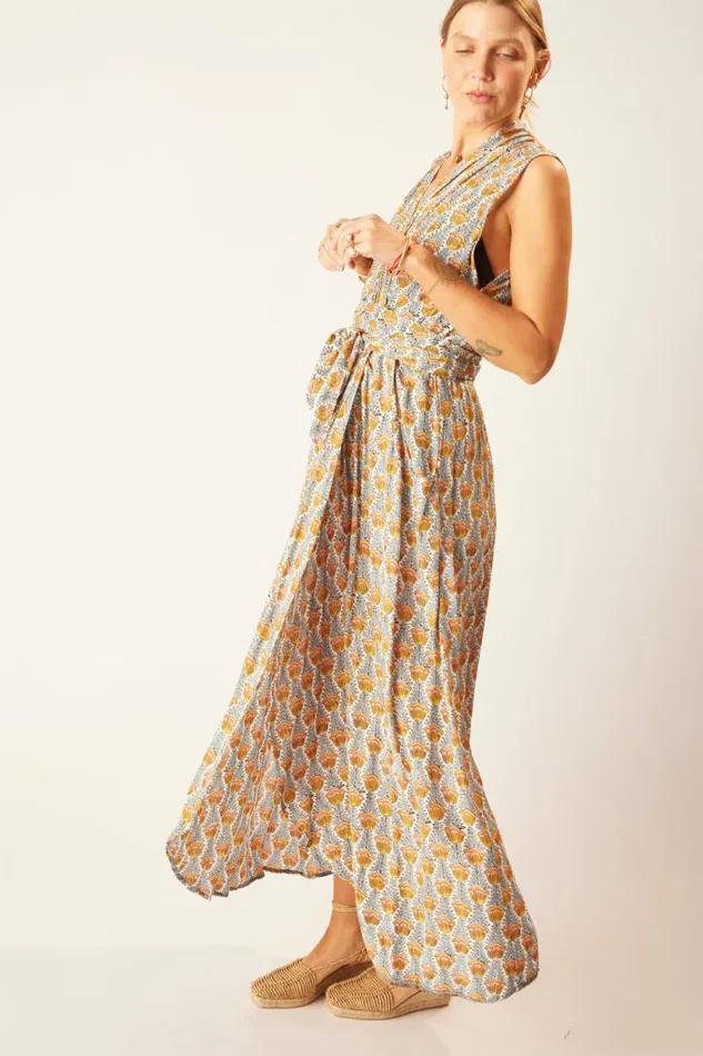 Dresses Shop Natalie Martin NICO SLEEVELESS MAXI Tulip Print French Blue